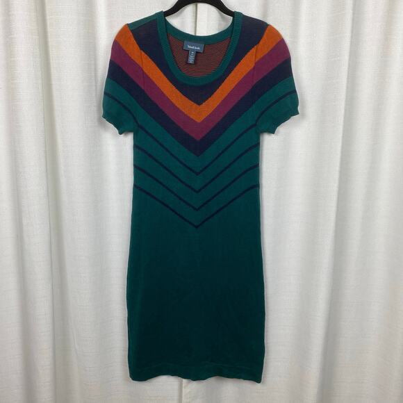 ModCloth Green Multi Chevron Sweater Midi Dress Sz.M - Picture 2 of 11